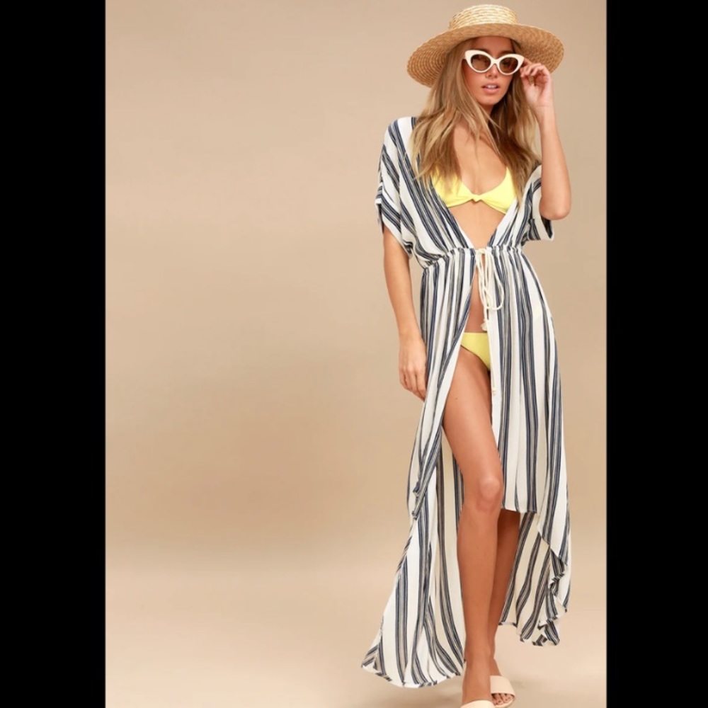 Lulu's Tatiana Ivory Striped Kimono Top SZ S
